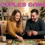 Couple playing a fun game together during a cozy at-home date night.