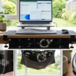 No-drill cable management setup hiding wires under a home office desk