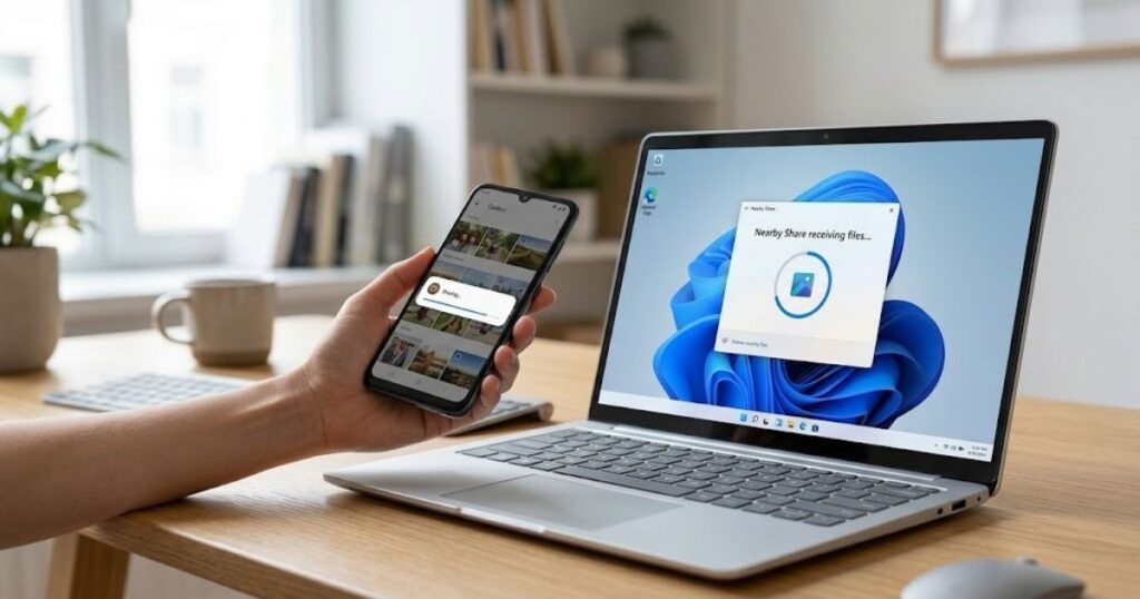 Android phone transferring files wirelessly to a Windows PC without a USB cable
